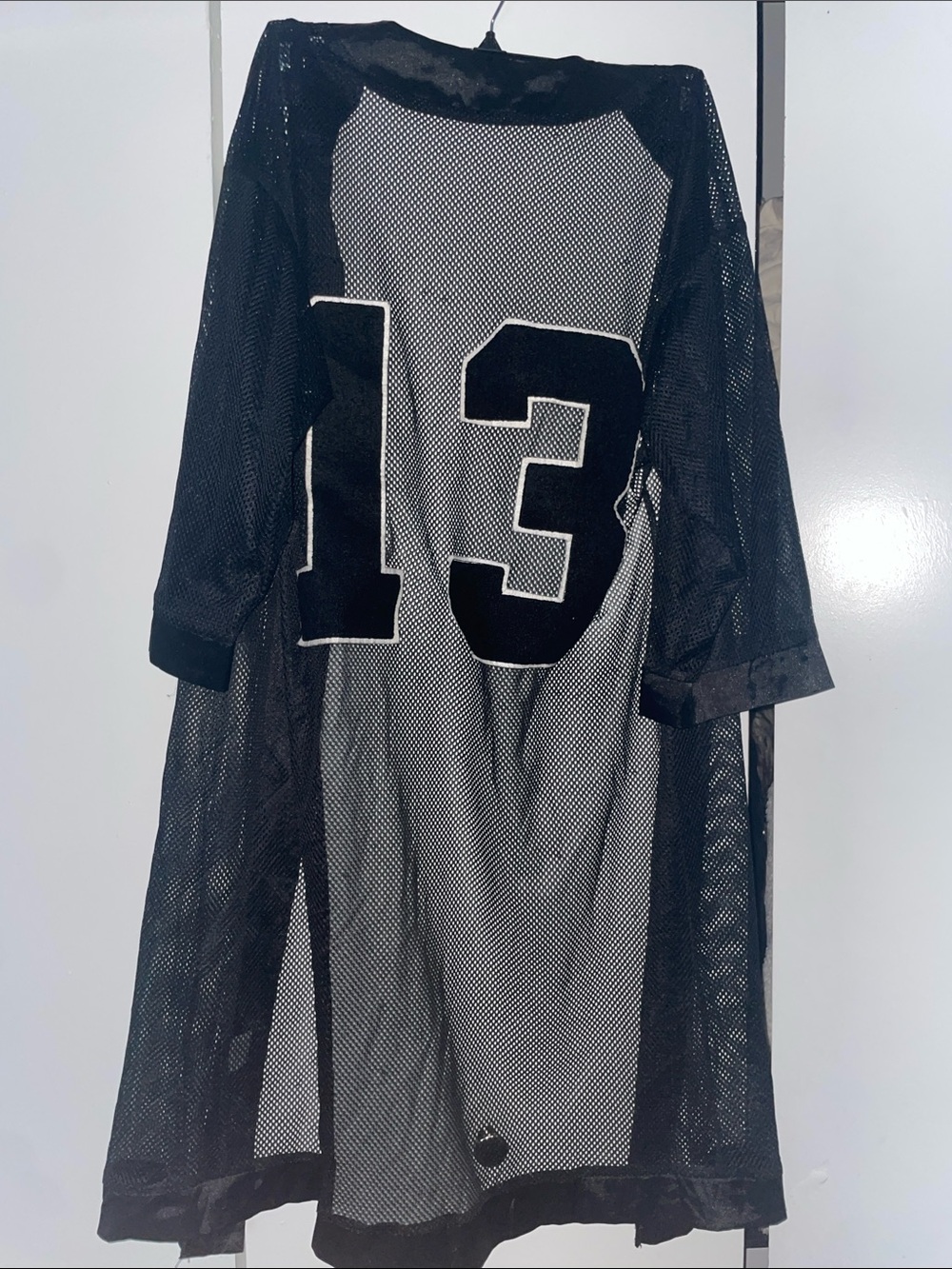Black Mesh Longline Shirt with '13' Graphic